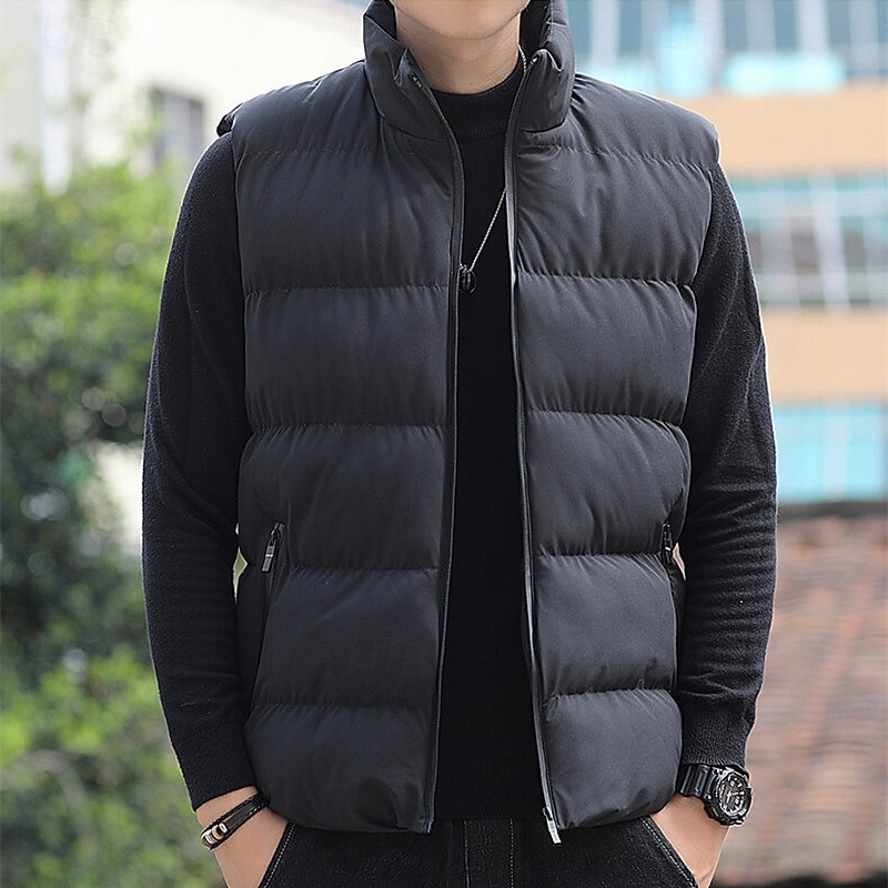 Herren Steppweste Weste Gilet Urlaub Täglich Date Mode Lässig Winter Tasche Polyester Warm Bequem Einfarbig Reisverschluss Stehkragen Normale Passform Schwarz Rote Blau Grau Weste 2025 - $19.49 –P12