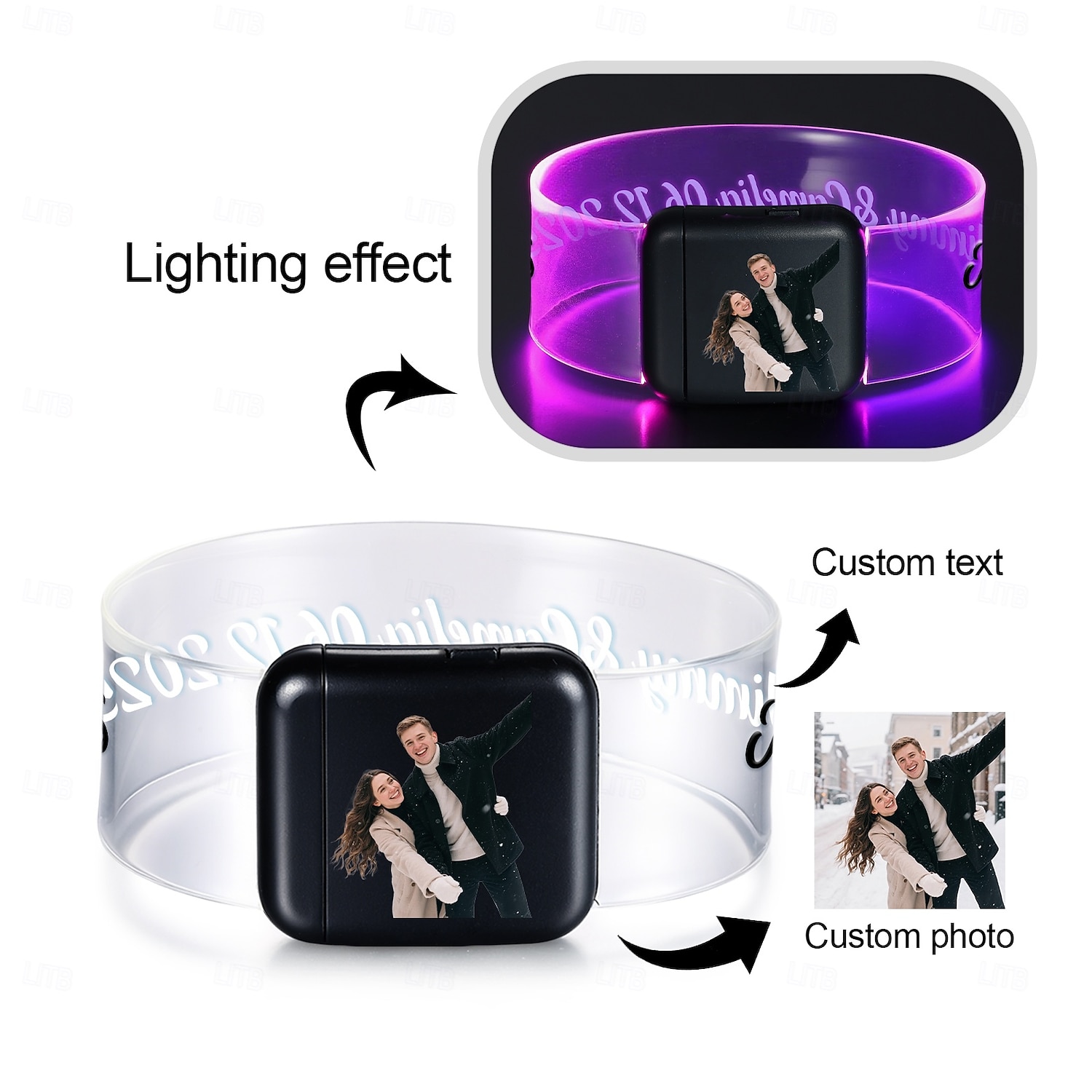 سوار LED مخصص مع صورة مخصصة &نص، أساور مضيئة للحفلات لعيد الميلاد، الهالوين، الزفاف وديكورات المناسبات 2025 - $14.49 –P14