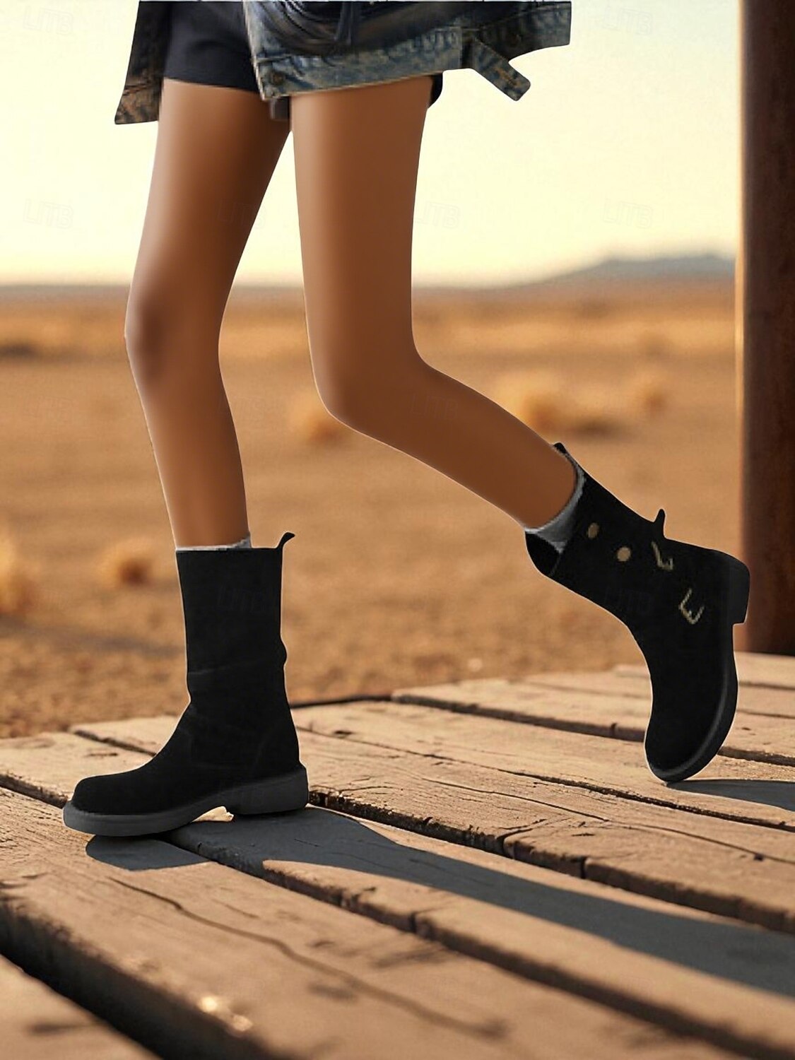 Bottes mi-mollet en daim pour femmes avec sangles à boucle, chaussures à talons bas confortables de style rétro décontracté pour le streetwear urbain et les tenues de tous les jours de 2025 ? $84.99 –P7
