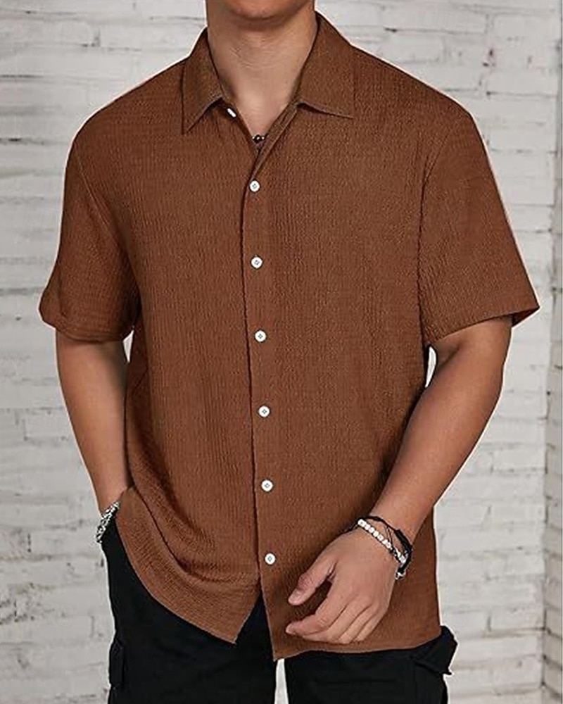 Per uomo Camicia Camicia Estiva Camicia casual Camicia da Spiaggia Camicia con Bottoni Marrone Scuro Nero Bianco Verde chiaro Rosa Manica Corta Semplice Bavero Vacanza Camicia hawaiana Abbigliamento del 2025 a $23.99 –P16