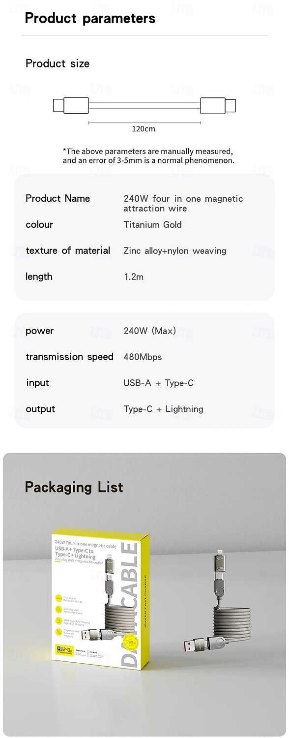 Câble USB-C Câble Lightning Câble de charge multiple 66W 1.2m USB A vers USB C USB C vers USB C Extension USB 5 A Câble de charge Charge rapide Nylon Tressé 3 en 1 4 en 1 Pour iPhone Accessoire de de 2025 ? $15.99 –P4