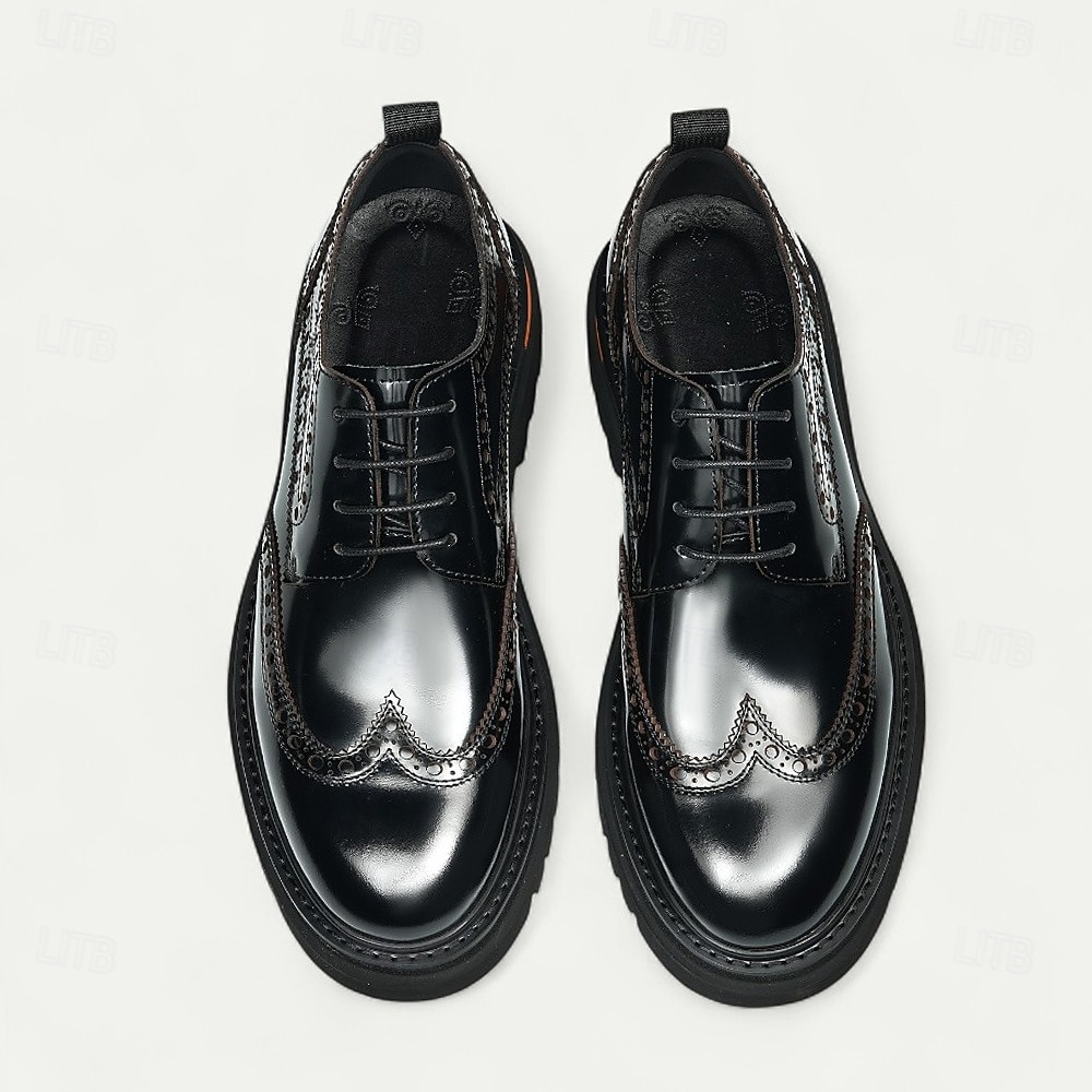 Herresko i ekte skinn med vingetupp og brogues, klassisk brunt formelt fottøy for kontor, banketter og bryllup 2026 - $119.99 –P12