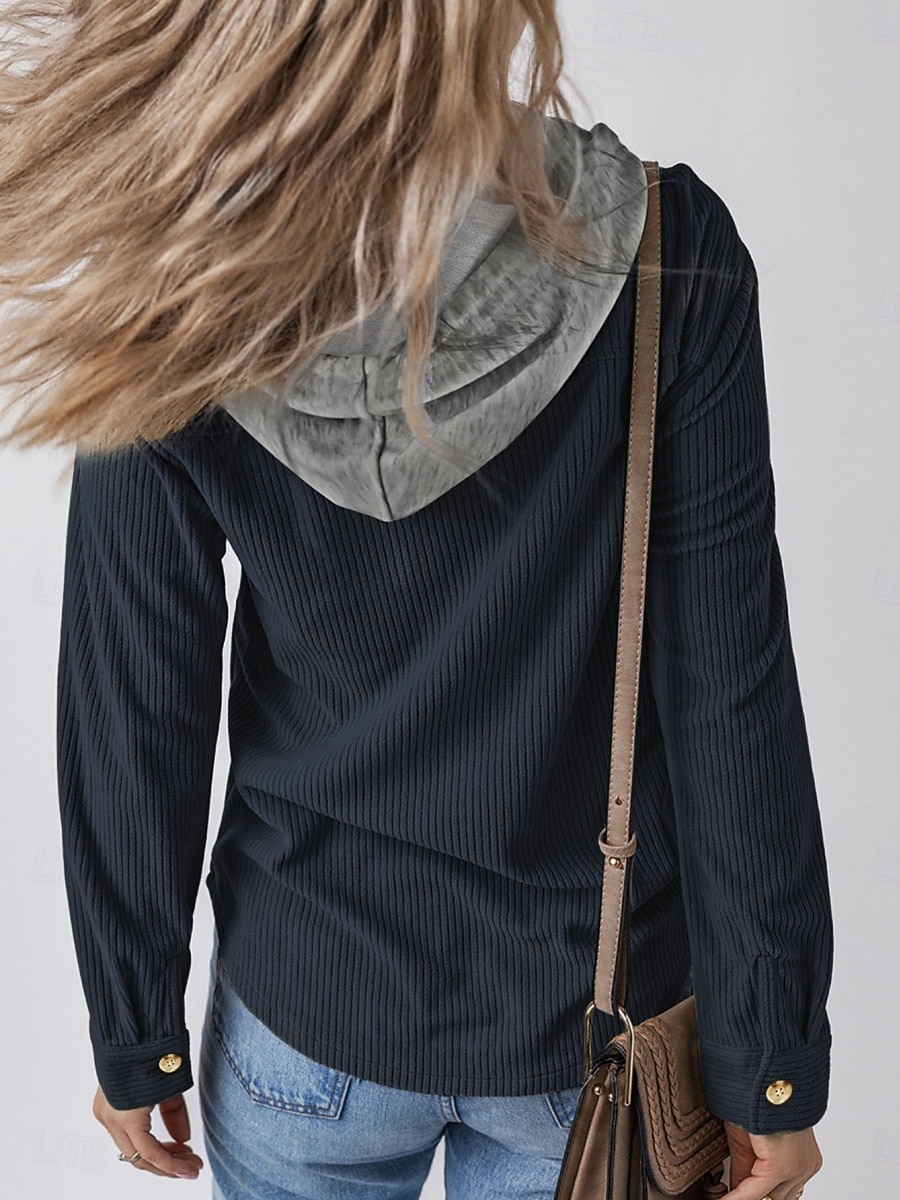 Mujer Chaqueta con capucha Cómodo Transpirable Botones Casual Plano Vacaciones Calle Casual Ropa Cotidiana Botonadura Simple Regular Con Capucha Ajuste regular Manga Larga Ropa de calle Azul marinero 2025 - $36.99 –P3