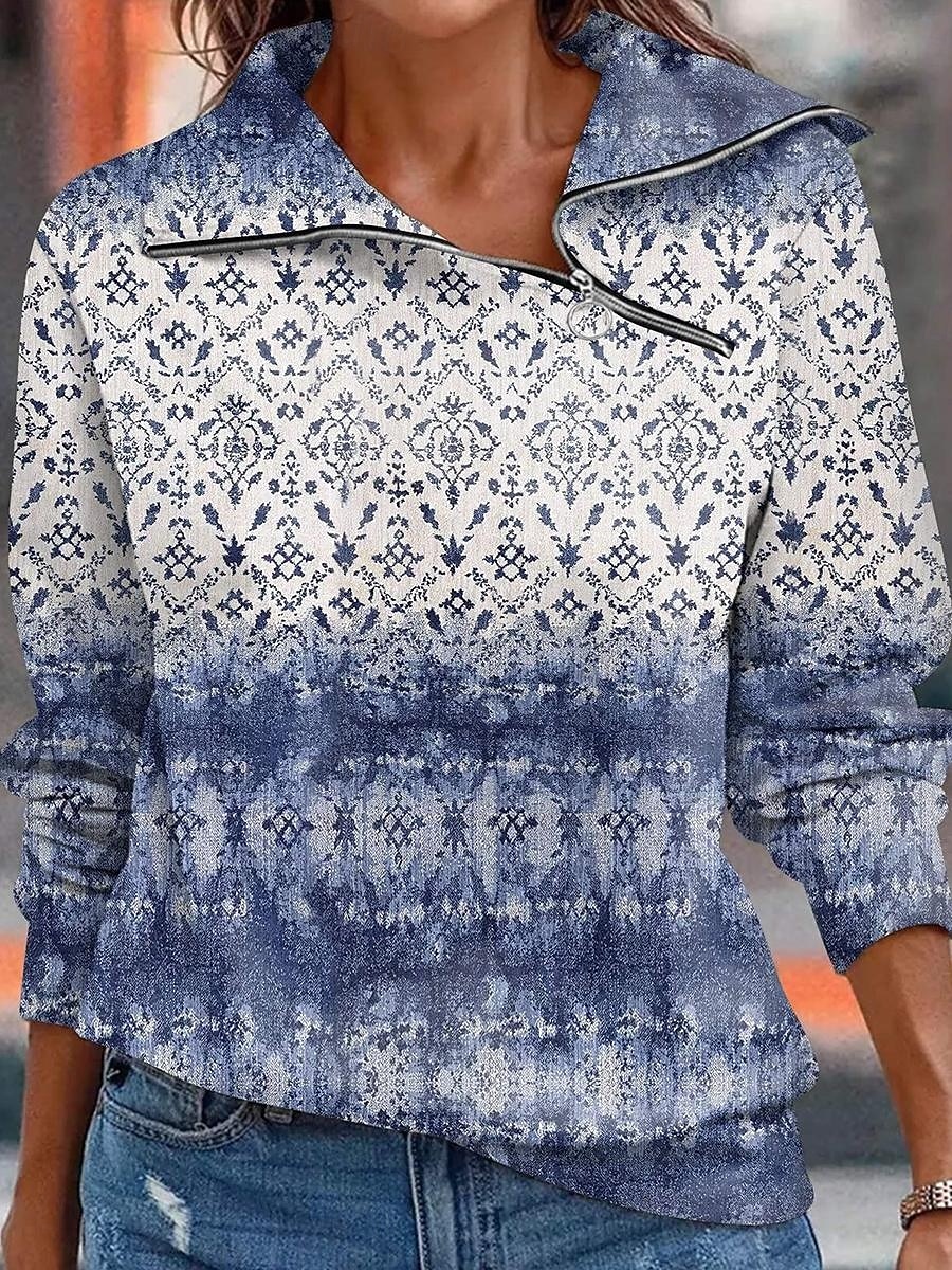 Dam Zip Up sweatshirts Grafisk Geometrisk Ledigt Långärmad Hög hals Vanliga toppar Rubinrött Blå Grön Beige Höst Vinter 2025 - $38.99 –P5