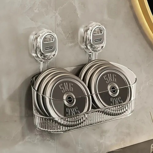 Oppbevaringsstativ med sugekopp og dreneringshull, veggmontert organizer for hjemmebad, slitesterk sugekoppholder, stor kapasitet, oppbevaringsstativ for toalettartikler 2026 - $22.99 –P8