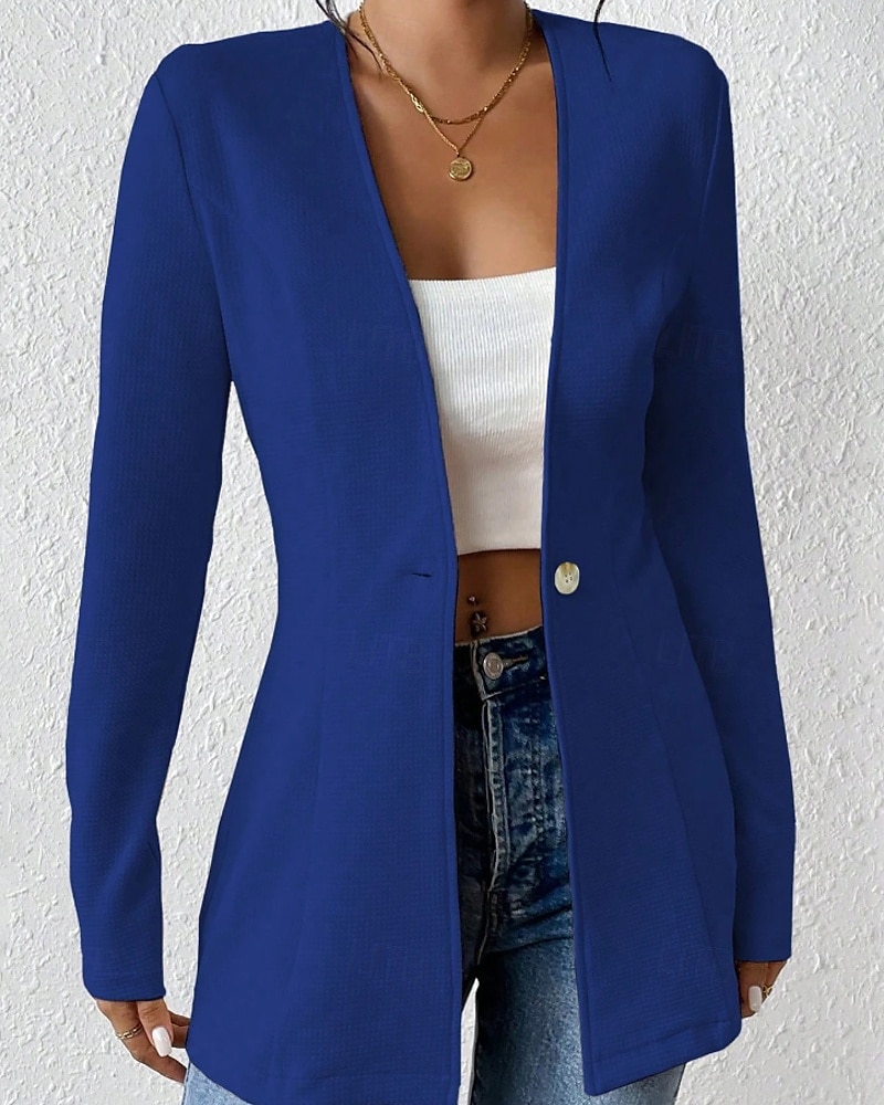 Mujer chaqueta Cómodo Botones Moda Plano Noche Fin de semana Botonadura Simple Regular Escote en Pico Ajuste regular Manga Larga Ropa de calle Negro Blanco Vino Otoño 2025 - $26.99 –P16