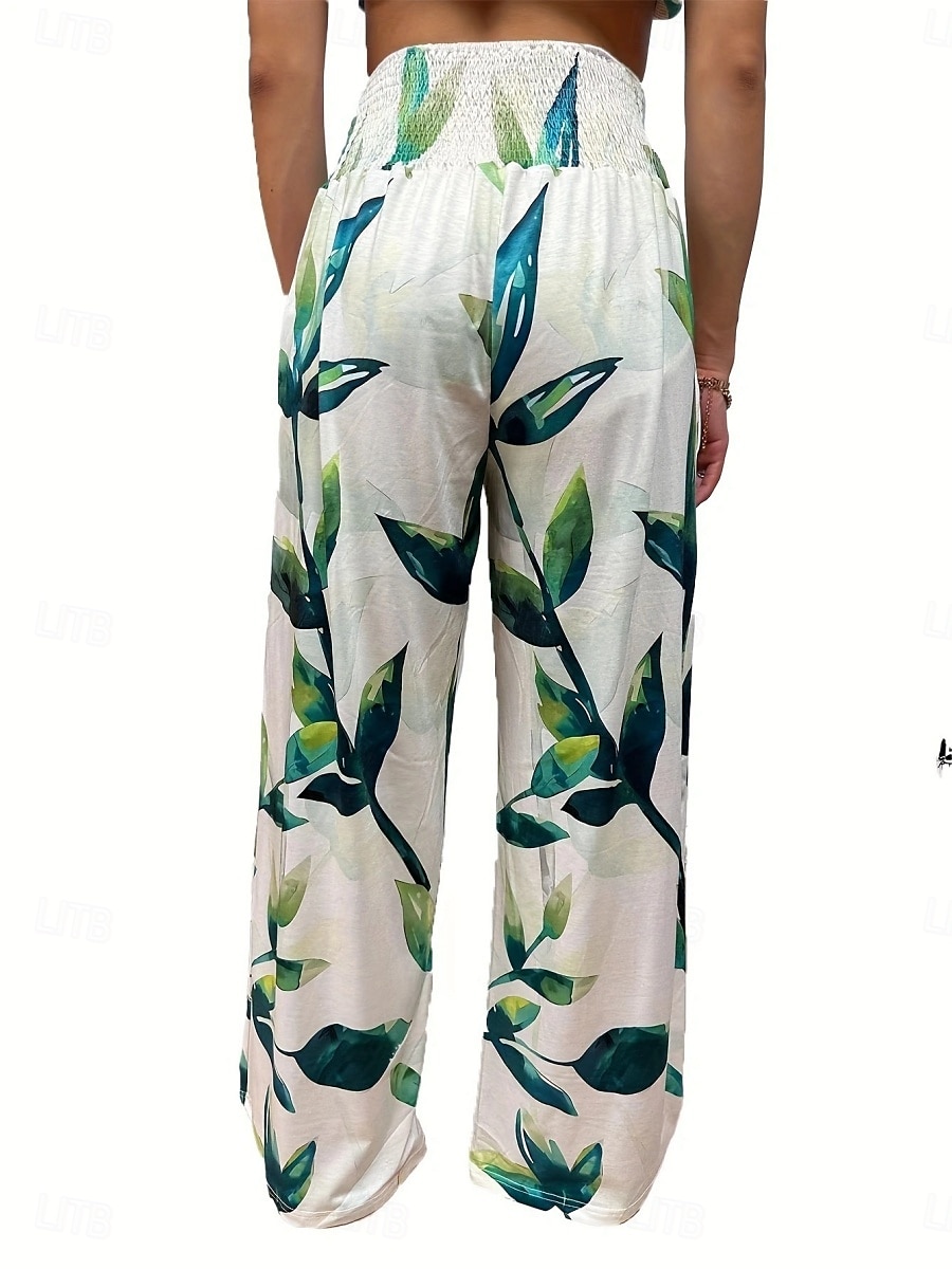 Per donna Pantaloni in cotone e lino Gamba larga Chinos Vacanza Moda Casual Lunghezza intera Vita Alta Floreale Tasca Fascia Elastica Stampato Comodo Morbido Confortevole Micro-elastico All'aperto del 2025 a $19.99 –P4