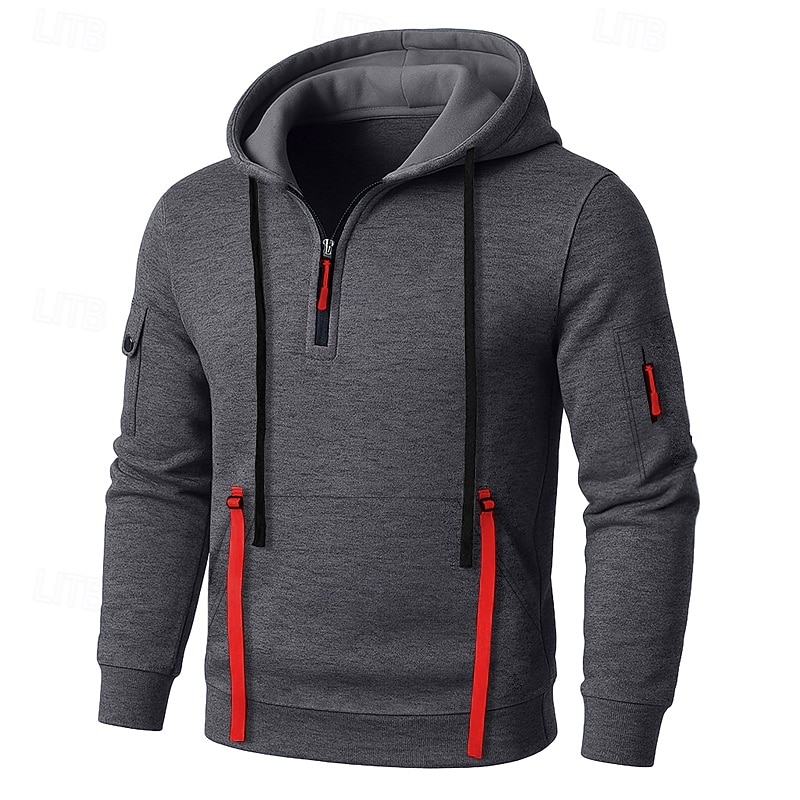 Per uomo Felpa con cappuccio Felpa con cappuccio e zip corta Felpa con cappuccio in pile Felpa con cappuccio tattica Nero Borgogna Blu marino Blu Grigio Con Cappuccio Semplice Cerniera Sport del 2025 a $23.99 –P5