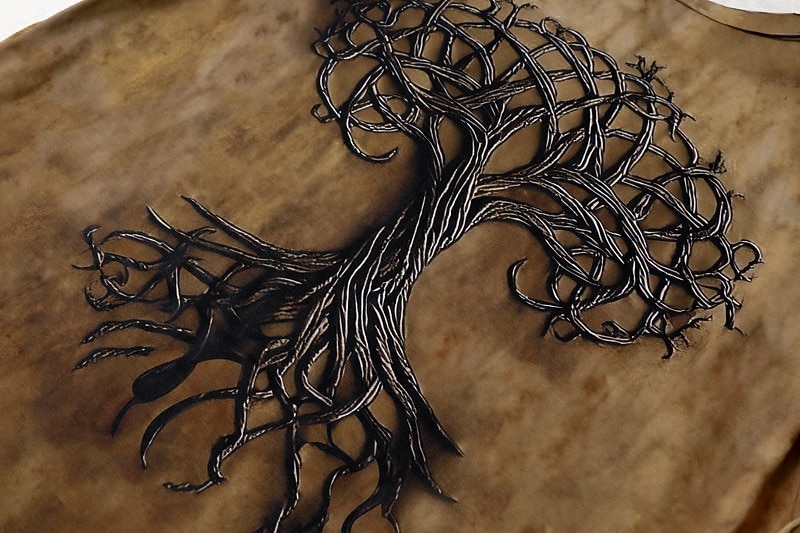 Herren T-Shirt Kurzarmshirt Kurzarm Rundhalsausschnitt Sommer Herbst Grafik Baum des Lebens Yggdrasil Mode Designer Retro Vintage Druck Urlaub Straße Ausgehen Dunkel Braun Schwarz Braun Top T-Shirt 2026 - $14.49 –P4