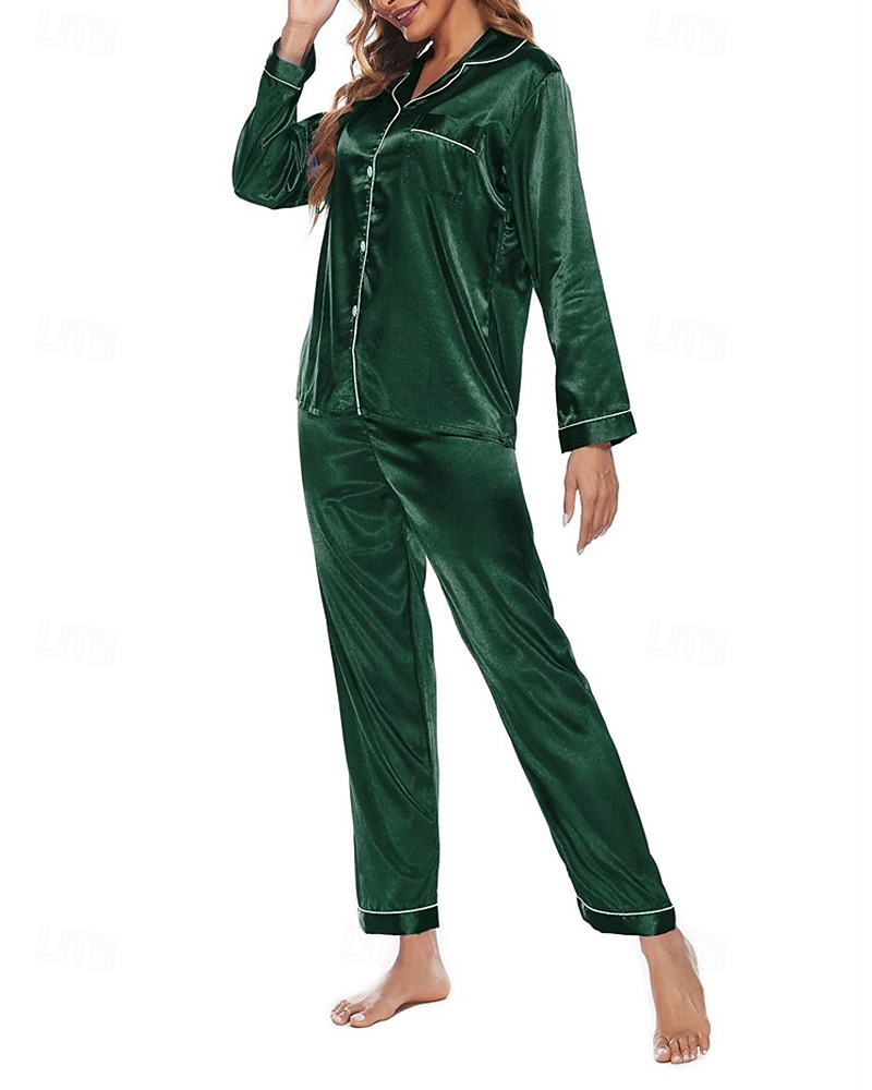 Γυναικεία Σαλόνια Μοντέρνα Καθημερινό Μαλακή Μονόχρωμες Σατέν Μεταξωτές Πιτζάμες Πιτζάμες Κουμπιά Παντελόνι Καθημερινά Κρεβάτι Μακρυμάνικο Πέτο Μπλε Λίμνης Μαύρο Σαμπανιζέ Κρασί Βυσσινί 2026 - $25.99 –P10