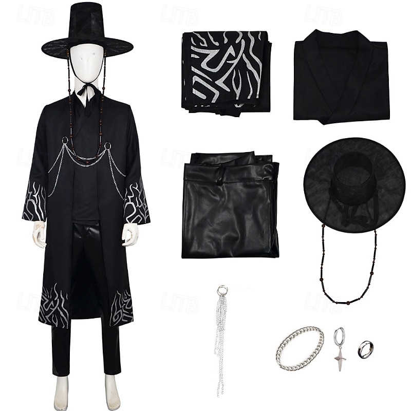 Kpop demonjägare demonpojkegrupp sajapojkar jinu saja-kostym hanbok-maskerad koreansk traditionell virtuell idolfilm cosplay för pojkars barns halloween-karnevalföreställning comic con 2025 - $98.99 –P1