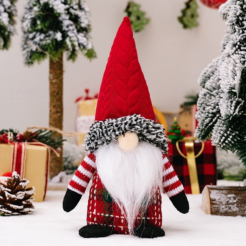 Julplyschtomtedekoration festlig julgransprydnadsset med rutig hatt ansiktslös tomtedocka skandinavisk dvärgfigur bordsdisplay juldekoration för hemmakontor presenter 2025 - $11.49 –P7