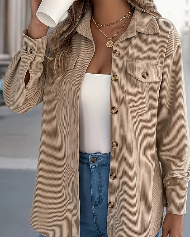 Damen Hemd Textur Bluse Bluse Einfach Modern Lässig Langarm Hemdkragen Normale Oberteile Täglich Ausgehen Tasche Knöpfe Schwarz Wein Khaki Herbst 2025 - $23.99 –P12