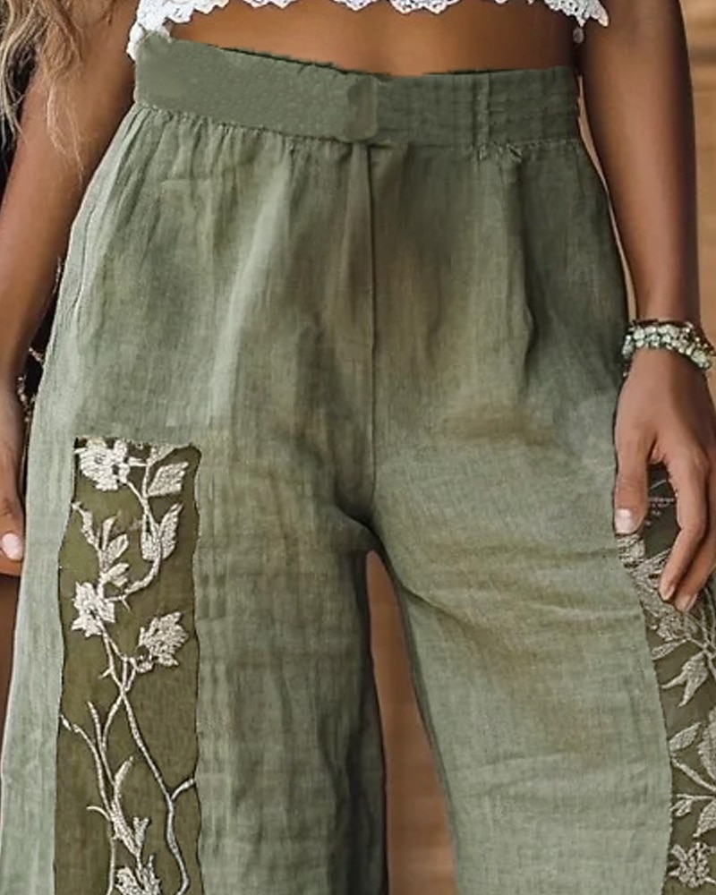 Femmes Jambe large Pantalons Pantalon palazzo ancien Boho Longueur complète Taille haute Fleur Taille Élastique Impression Respirabilité Confortable Rue Tenue quotidienne Sortir Vert Printemps Automne de 2025 ? $19.99 –P2