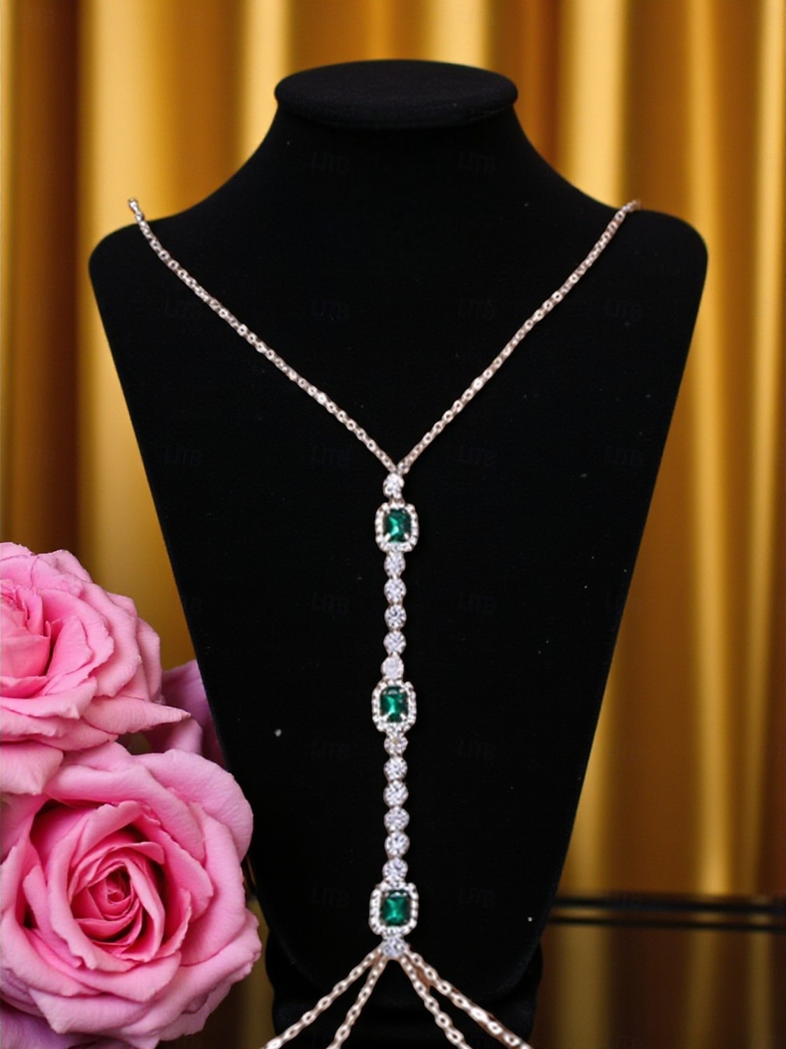Silberne Körperkette mit Smaragd und Kristall für Damen – eleganter Schmuck mit tiefem Ausschnitt für Hochzeiten, Abendpartys, Strandurlaube und besondere Anlässe 2026 - $9.99 –P2