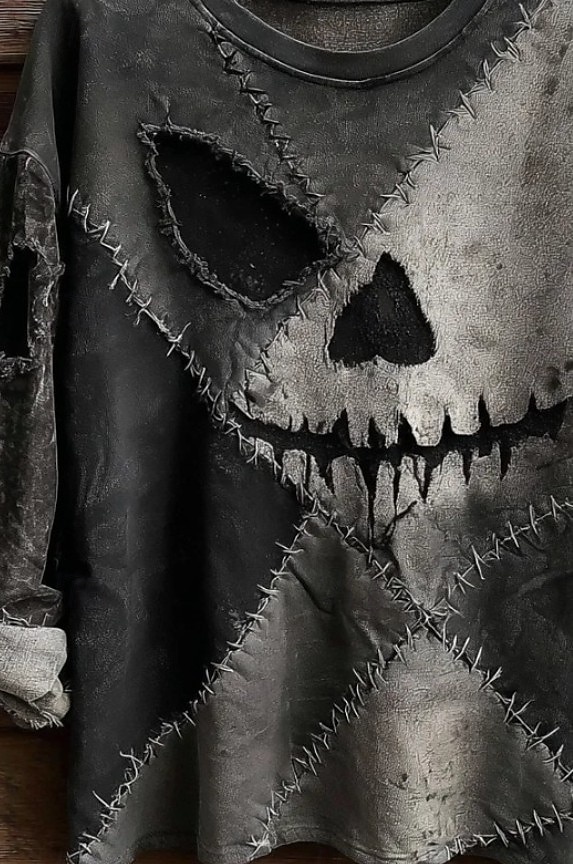 Halloween Women's T shirt Long Sleeve Graphic Skull Vintage Fashion Stylish Long Sleeve Crew Neck Regular Tops Daily Weekend Print Dark Gray Spring Fall Prefall 2025 - $22.99 –P2