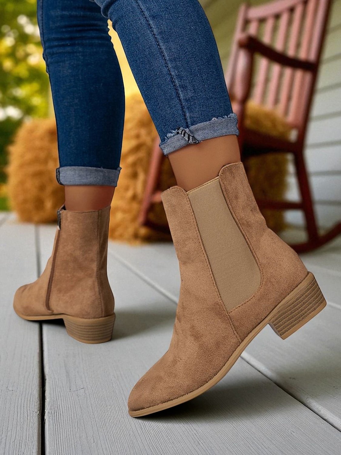 Γυναικεία μποτάκια chelsea από τεχνητό σουέτ – με φερμουάρ στο πλάι και ελαστικό πάνελ, μπότες chelsea με χαμηλό τακούνι για φθινοπωρινές βόλτες, ψώνια και χαλαρές εξόδους 2026 - $34.99 –P5