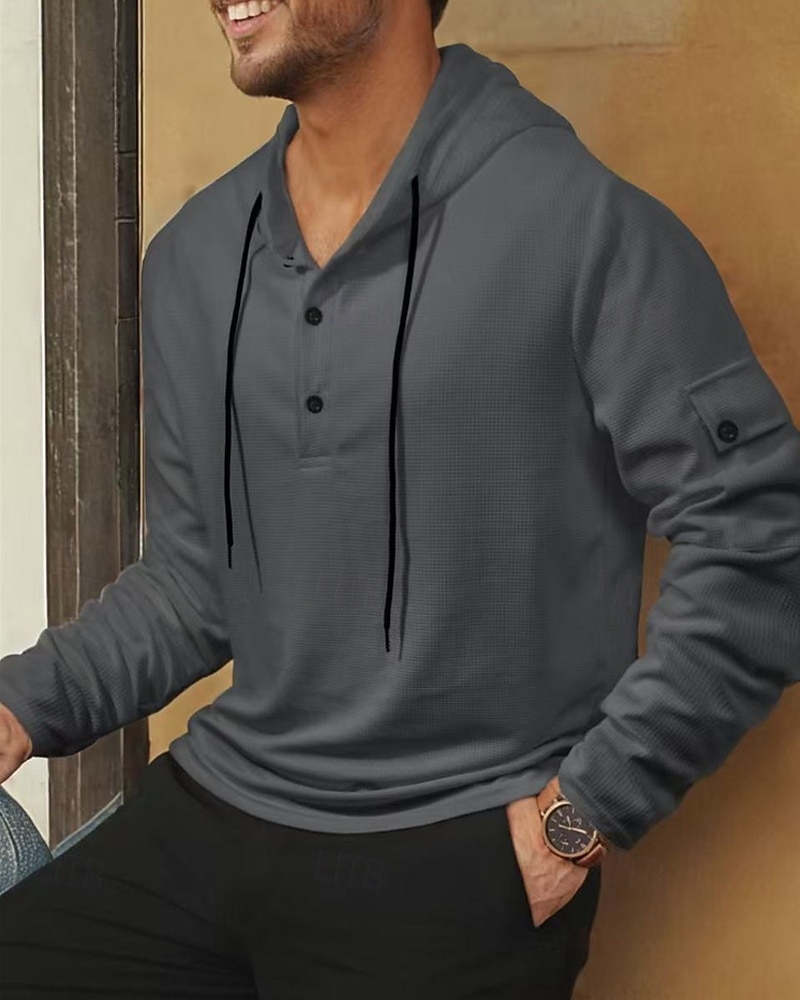 Men's Hoodie Button Up Hoodie Black White Army Green Navy Blue Khaki Hooded Plain Drawstring Sports & Outdoor Daily Holiday Polyester Streetwear Basic Casual Spring Fall Clothing Apparel Hoodies 2025 - $19.99 –P15