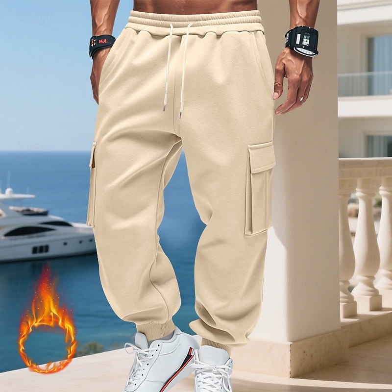Homens Calças Esportivas Calças de lã Corredor Calças de inverno Calça de moletom cargo Com Cordão Bolsos Cintura elástica Tecido Conforto Quente Esportes Diário Moda Casual Preto Branco de 2025 por $18.99 –P5
