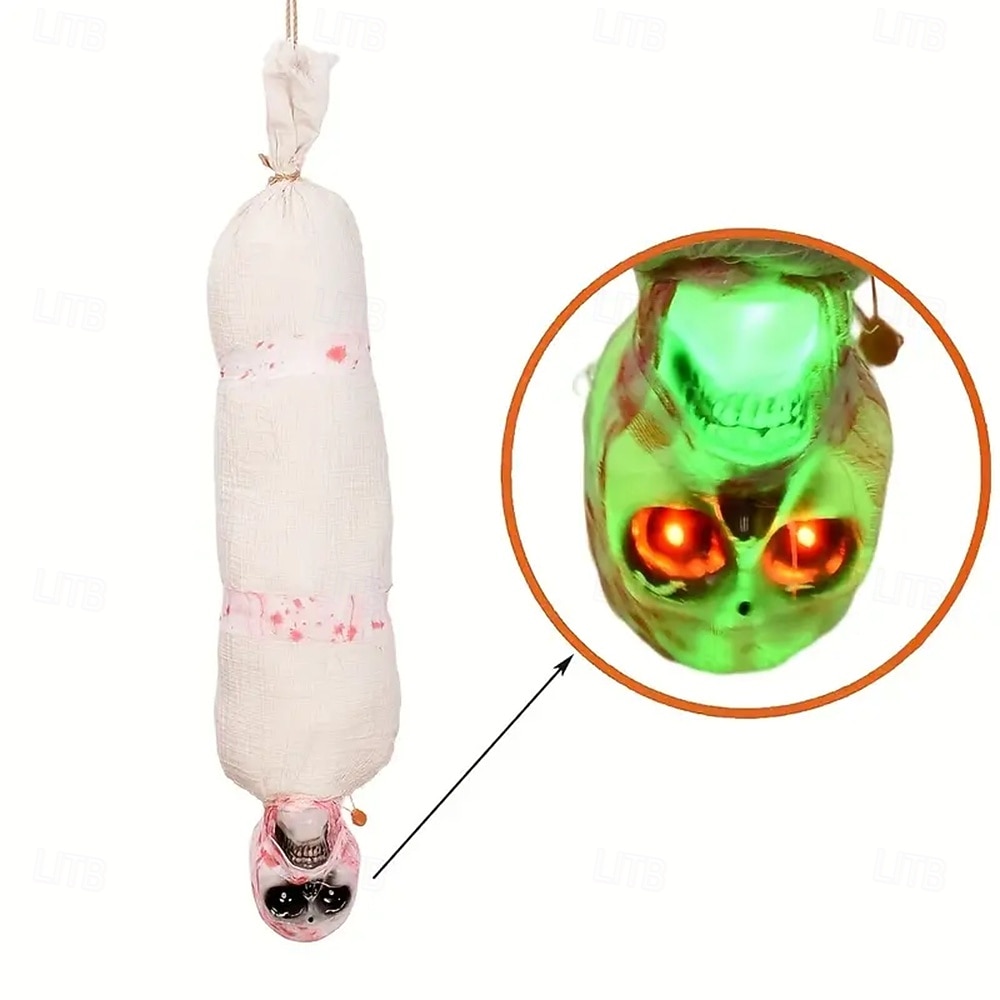 Decorazione di Halloween con mummia appesa - horror invertito con occhi rossi luminosi in tessuto, alimentata a batteria (escluse le batterie AA), ideale per case horror e decorazioni per festival. del 2026 a $63.99 –P7