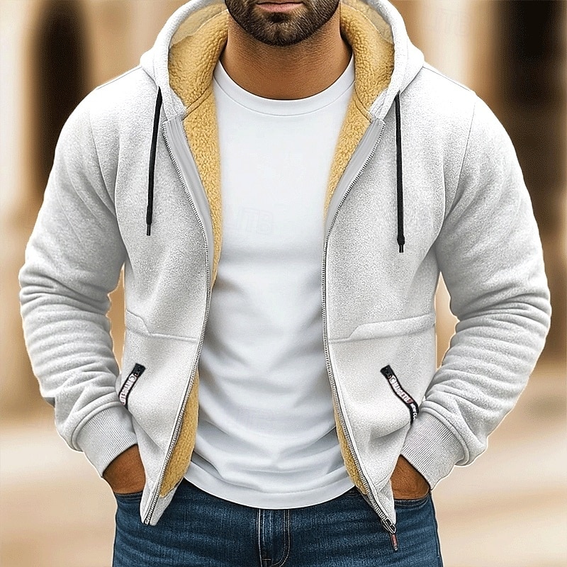 Hombre Sudadera Sudadera con capucha y cremallera completa Sudadera con capucha de lana Sudadera con capucha forrada de polar Rojo tinto Negro Blanco Verde Ejército Azul Marino Con Capucha Plano 2025 - $37.99 –P1