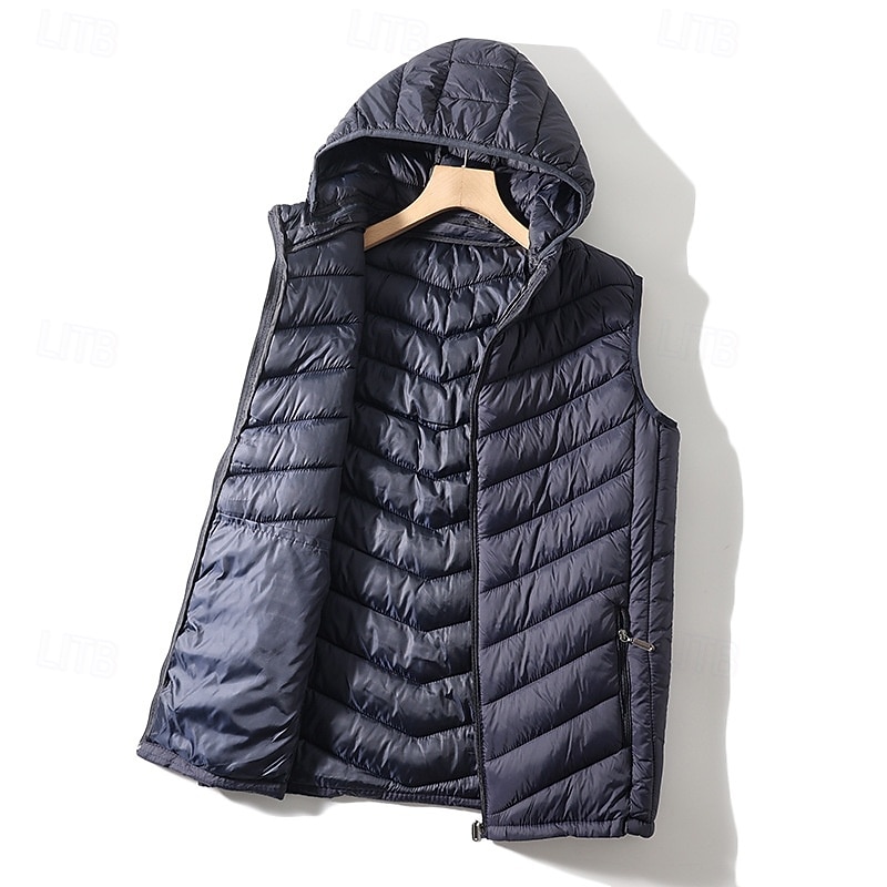 Pánské Puffer Vesta Kamizelka Vesta Dovolená Denní Rande Módní Na běžné nošení Podzim zima Kapsy Polyester Zahřívací Pohodlné Pevná barva Zip Kapuce Běžný Černá Námořnická modř Vesta 2025 - $24.99 –P5