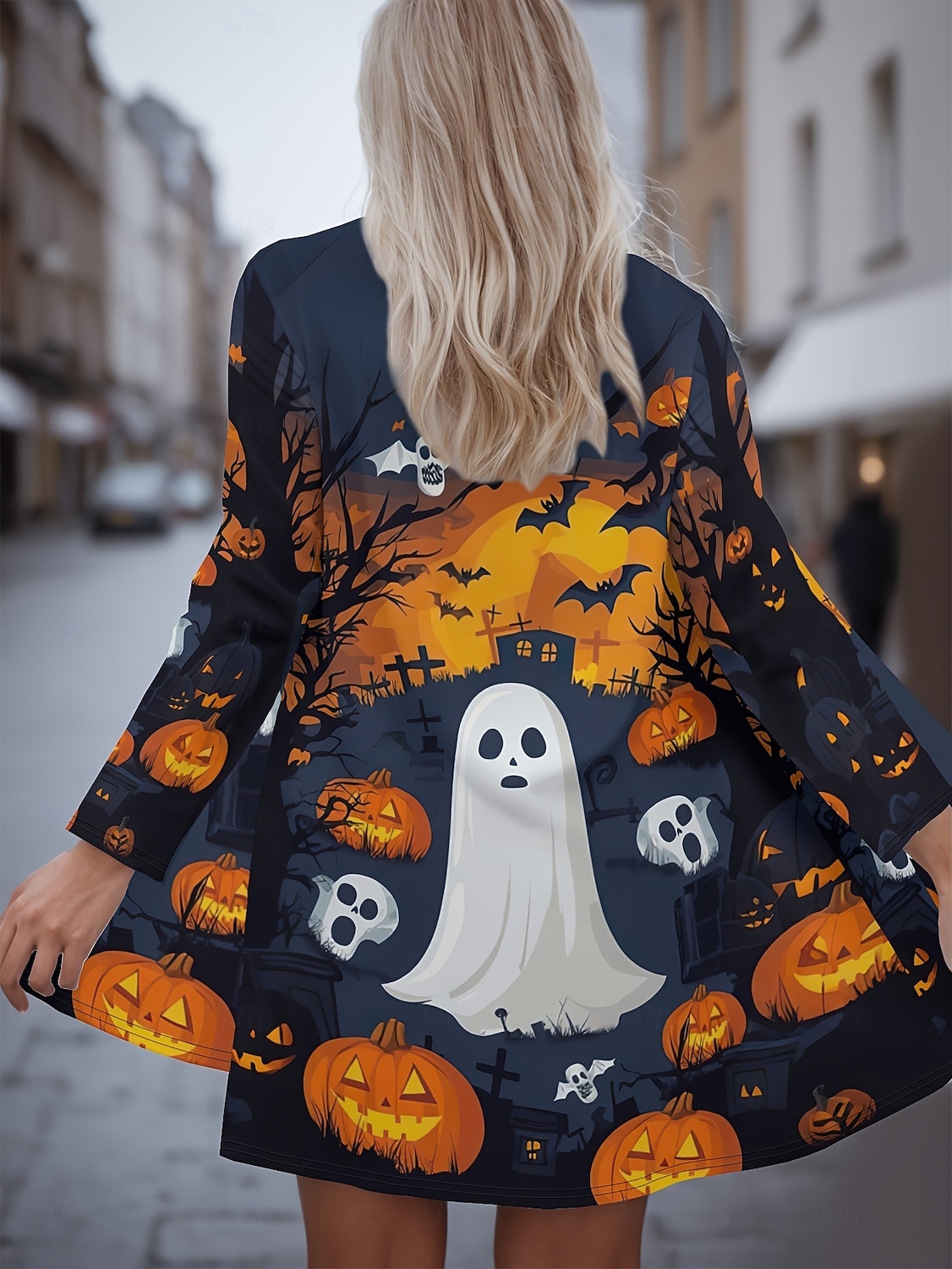 Pentru femei Palton Ușor Comfortabil Imprimeu Epocă Artistic Casual Halloween Dovleac Casual Lung Fără Guler Potrivire Largă Manșon Lung Îmbrăcăminte exterioară Negru Roz Îmbujorat Bleumarin 2025 - $23.99 –P1