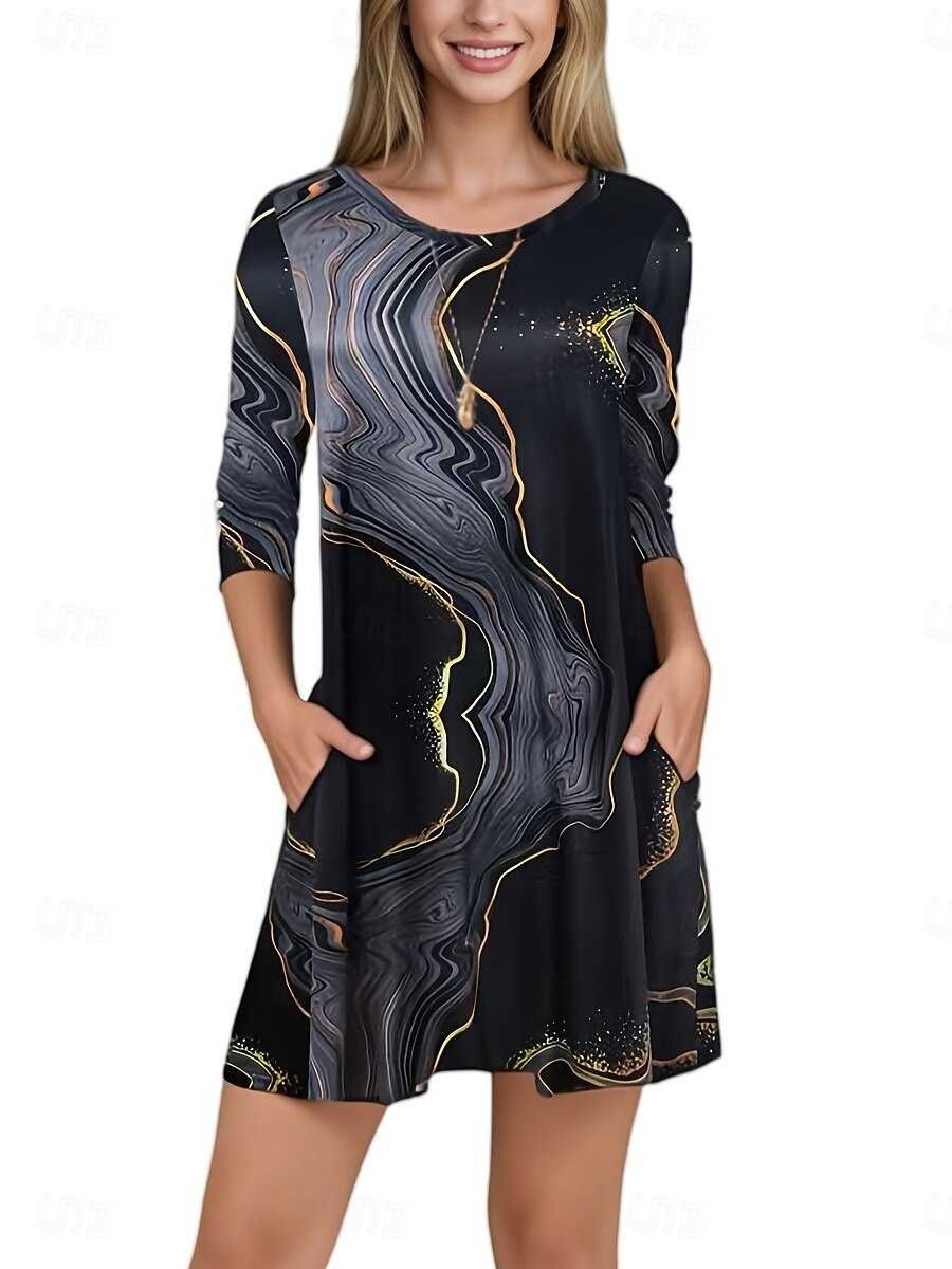 Halloween Femmes Mini Robe Robe trapèze Élégant Occasionnel Coupe Ample Imprimé Manche 3/4 Col ras du cou Jaune Bleu Bleu Poudré Bleu de minuit Été Printemps Automne de 2025 ? $22.99 –P1