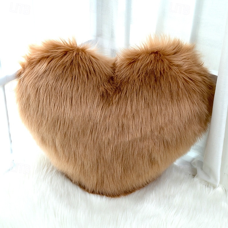Valentine's Day Wine Red and Gray Heart-Shaped Pillow, Faux Fox Fur Decorative Cushion, Soft Fluffy Throw Pillow for Sofa, Chair, Bed, Living Room, Plush Home Decor Accent 2026 - $20.99 –P18