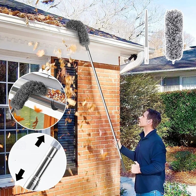Plumero de microfibra curvo, retráctil y lavable, de 2,8 metros de largo, con mango extensible, flexible y electrostático, ideal para limpiar el hogar, ventiladores de techo de gran alcance, 2025 - $6.49 –P14