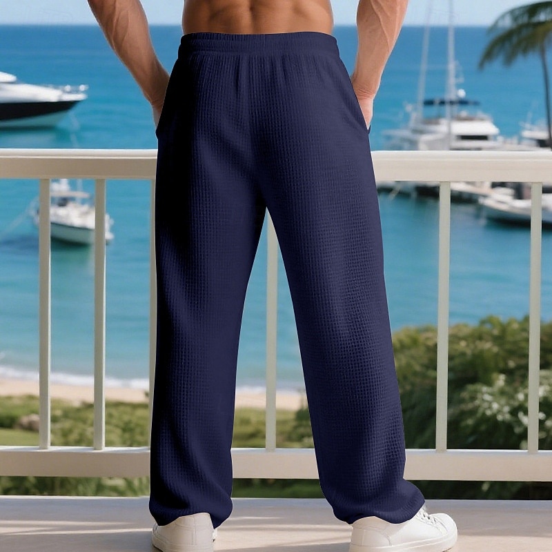 Hombre Pantalones de Deporte Pantalones Pantalones deportivos de pierna recta Pantalones de gofres Correa Bolsillo Cintura elástica Plano Comodidad Deporte Diario Moda Casual Negro Blanco 2026 - $21.99 –P18