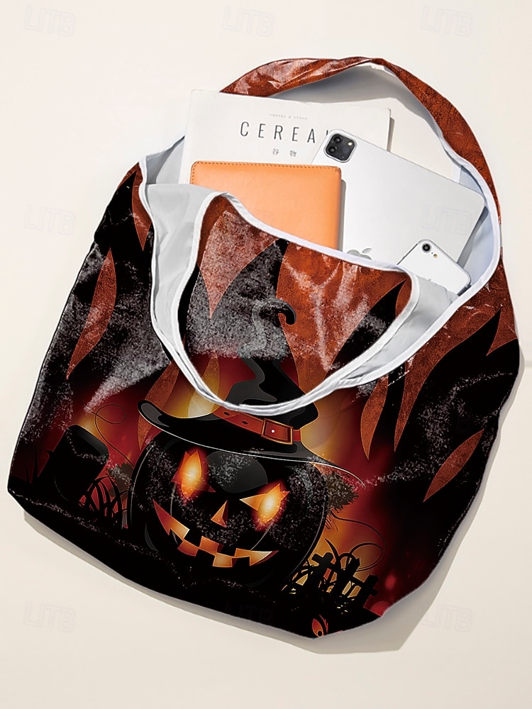 női halloweeni tökmintás bevásárlótáska - összecsukható, újrafelhasználható bevásárló válltáska tökmintával hétköznapi, parti és mindennapi használatra 2025 - $14.99 –P4