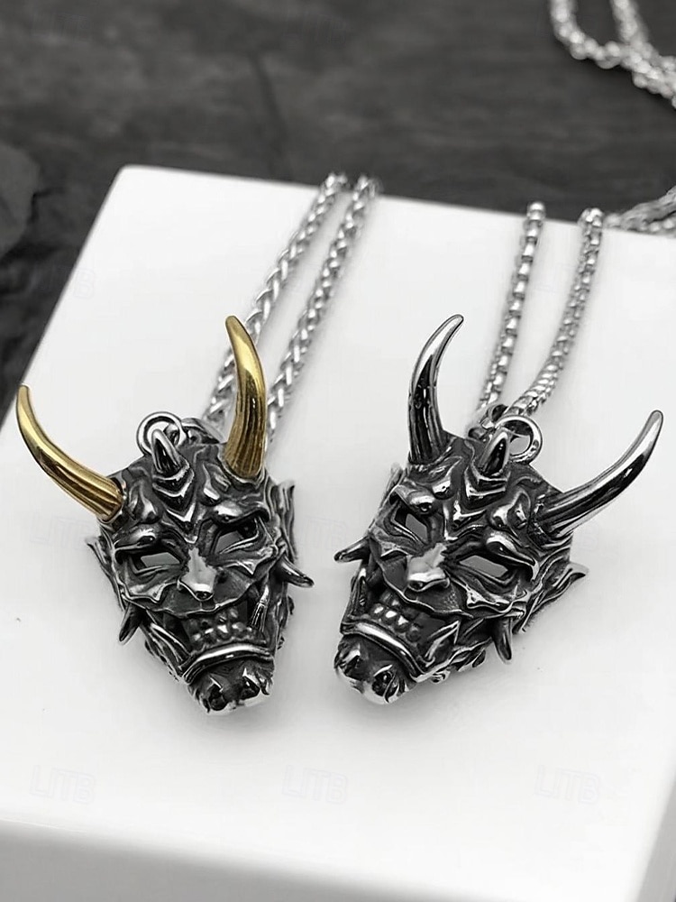 Herrehalloween-demonmaske-anhengskjede - gotisk samurai-spøkelseslegering med stangsmykker til fest, cosplay og streetwear 2025 - $7.99 –P6