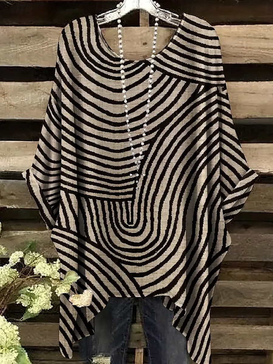 Pentru femei Bluză Asimetric Grafic Geometric Epocă Zilnic Casual Manșon Jumate Mâneci Lejere Stil Nautic Topuri lungi Zilnic Concediu Costum de plajă Albastru piscină Negru Galben Curcubeu Var 2026 - $26.99 –P1