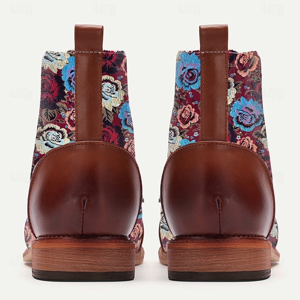 Botas masculinas de tecido jacquard marrom com cadarço e estampa floral de rosas, sapatos sociais vintage elegantes para festas, casamentos e eventos gatsby de 2025 por $46.99 –P5