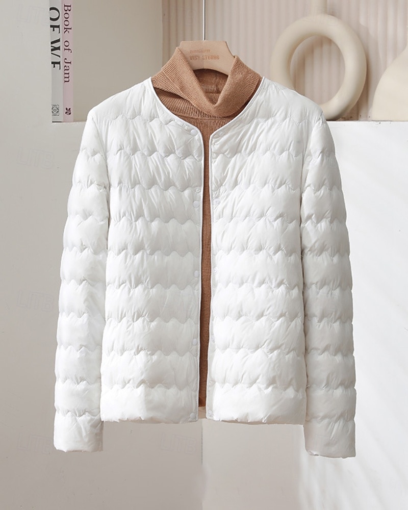 Pentru femei Fâș Cald Comfortabil Nasturi Modă Simplu Ieșire Sfârșit de săptămână Cu Un Nasture Regulat Crewneck Fit regulat Manșon Lung Îmbrăcăminte exterioară Roz Deschis Albastru Deschis Alb 2025 - $29.99 –P2