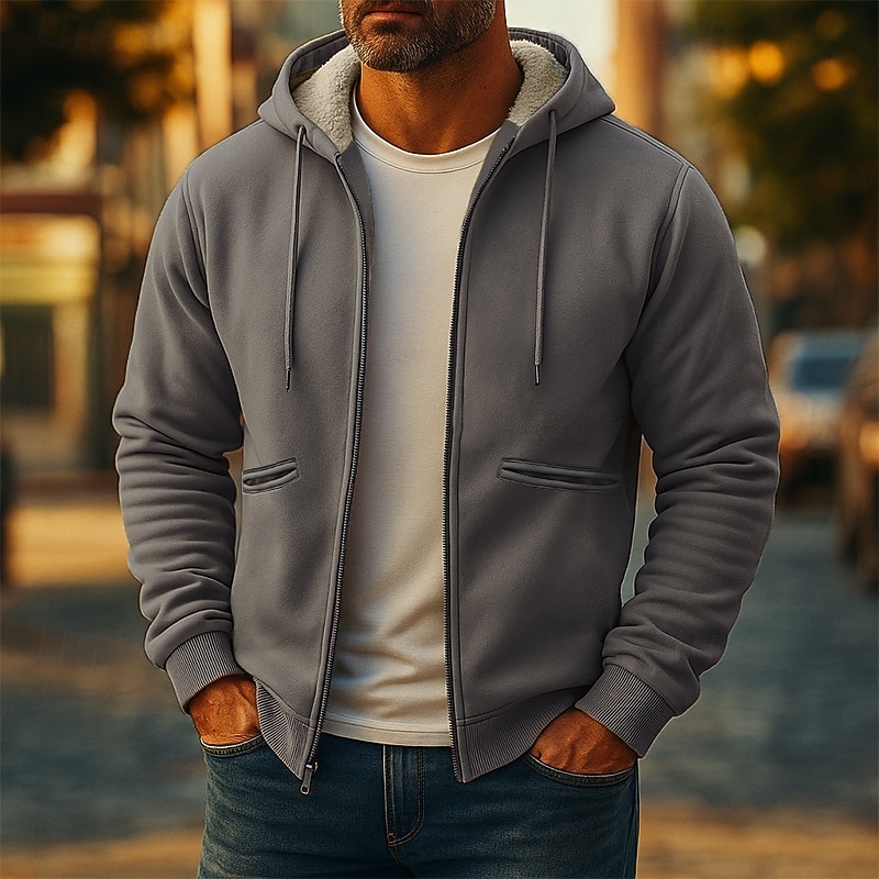 Per uomo Felpa con cappuccio Felpa con cappuccio a zip intera Felpa con cappuccio in pile Felpa con cappuccio foderata in pile Giallo Verde militare Cachi Grigio scuro Con Cappuccio Semplice Patchwork del 2025 a $39.99 –P1