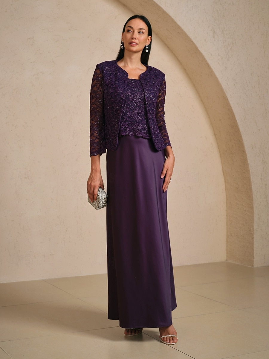 Mujer Elegante Fiesta Boda Formal Floral Cuello Barco Ajuste regular Ropa de calle Color Berenjena Otoño Invierno 2026 - $79.99 –P4