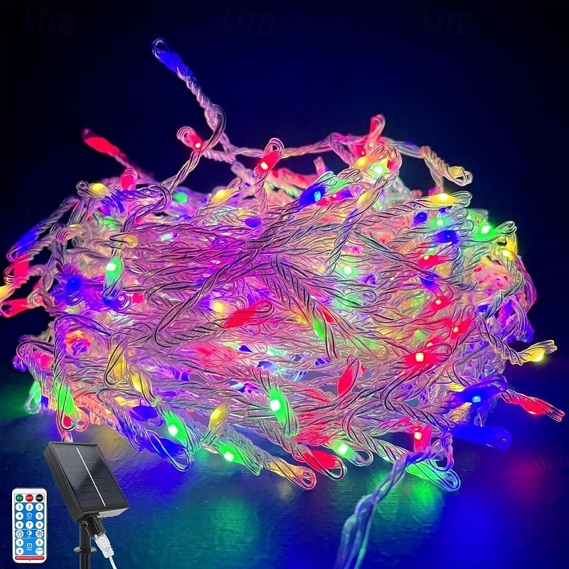 Luci a stringa da 10 m, 370 LED, 1 set di staffe di montaggio, 1 set di luci natalizie bianche calde, bianche fredde, blu, solari, per matrimoni, alimentate a energia solare del 2025 a $30.99 –P3