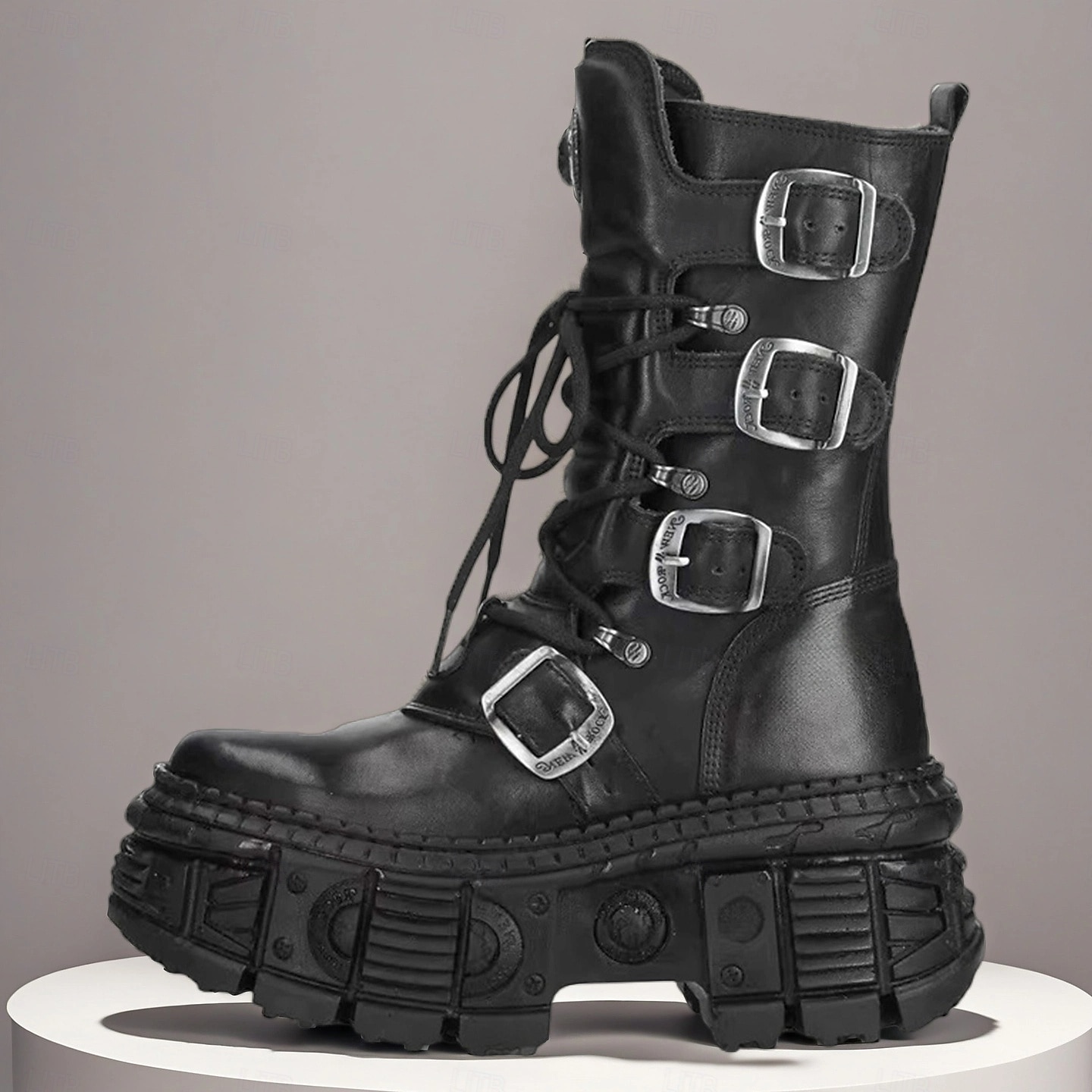 Gothic-Punk-Kampfstiefel für Herren, echtes Rindsleder mit Schnallenriemen und klobiger Plateausohle, alternatives Modeschuhwerk für Partys, Festivals und Streetwear 2026 - $139.99 –P1