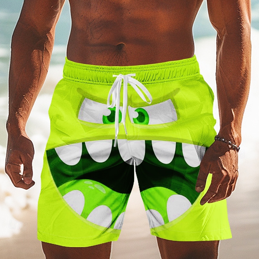 Herr 3D-seriefigur Le ansikte Stora ögon Badshorts Boardshorts Medium Midja Rolig Utomhus Semester Vardag Sidfickor Mesh foder Elastisk dragsko i midjan Designer Kläder 2025 - $19.99 –P4