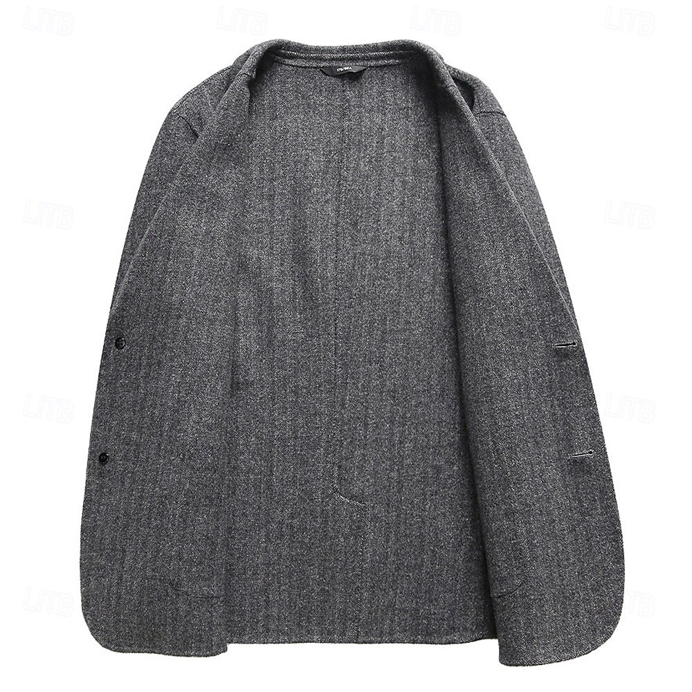 herr ullblandad kavaj jacka skola formell semester elegant klassisk vår höst ull polyester enfärgad fiskbensmönster termisk varm enkelknäppt tvåknapps kavaj kaffe grå 2025 - $88.99 –P7