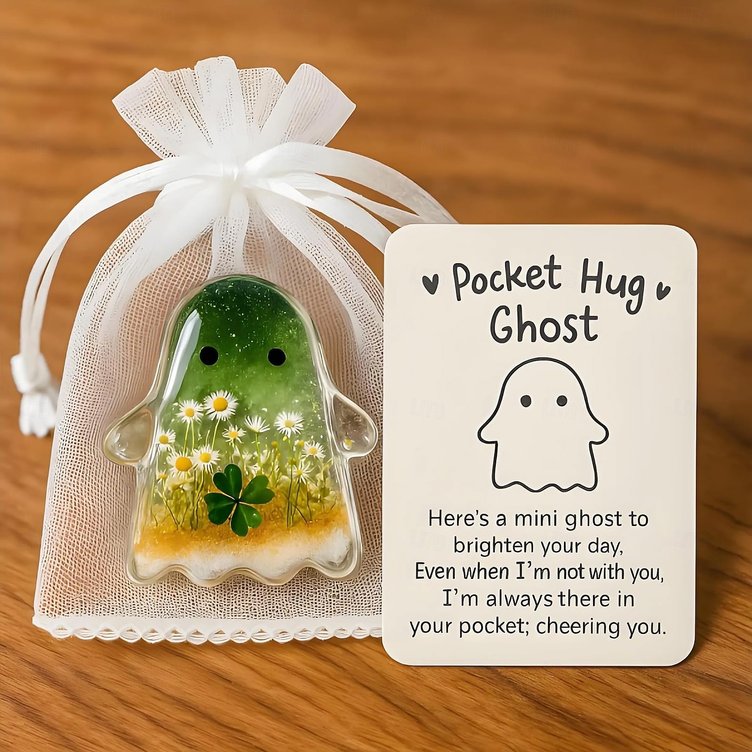Halloween kapesní objetí duch s povzbudivou kartičkou roztomilý mini přívěsek inspirativní dárek pro přátele ručně vyřezávaná drahokamová socha ducha pro dekoraci domácího stolu 2025 - $19.99 –P12