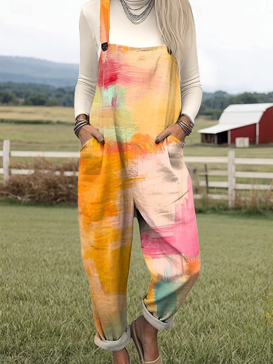 Femmes Combinaison Actif Fleuri Sans manches Col rond Avec Poches Imprimé Vacances Quotidien Coupe Ample Jaune Bleu Orange Printemps de 2025 ? $36.99 –P3