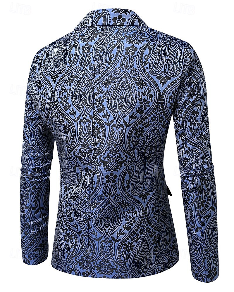 Per uomo Blazer Affari Cocktail party Ricevimento di matrimonio Moda Casual Primavera Autunno Poliestere Anacardi Tasca Bottoni Confortevole Monopetto Giacca Blu marino del 2025 a $58.99 –P4