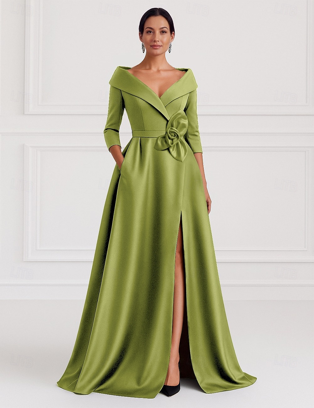 A-الخط طول الأرض فساتين السهرة منفوش الزي الرسمي أنيق حريري 3/4 الكم قبعة القميص رسمي زفاف جيبة ستان مطاطي مع شادر زهرة 2025 2025 - ₽11986.32 –P8