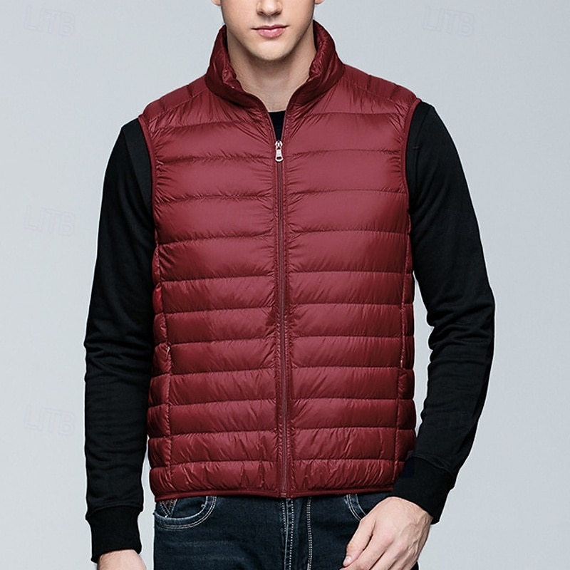 Pánské Péřová vesta Puffer Vesta Kamizelka Vesta Dovolená Denní Rande Módní Na běžné nošení Podzim zima Kapsy Polyester Kachní peří Zahřívací Pohodlné Pevná barva Zip Stojáček Běžný Černá Fialov 2025 - $29.99 –P8