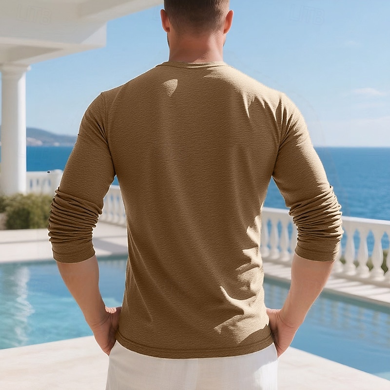 Pánské Tričko Tričko Henley Trička Tričko Top Dlouhý rukáv Henley Jaro Podzim Bez vzoru Módní Designové Základní Kapsy Dovolená ulice Jdeme ven Fialová Top tričko pro muže 2026 - $22.99 –P4