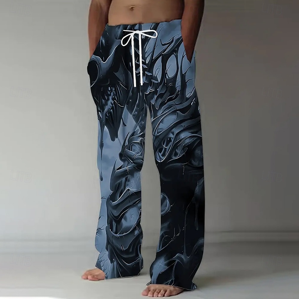 Men's Skull Skeleton Trousers Casual Pants Baggy Pants Mid Waist Dark Gothic Style Outdoor Holiday Elastic Drawstring Waist Linen-Like Pants with Pockets Summer Spring Fall 3D Print Blue Red Purple 2026 - $28.99 –P5