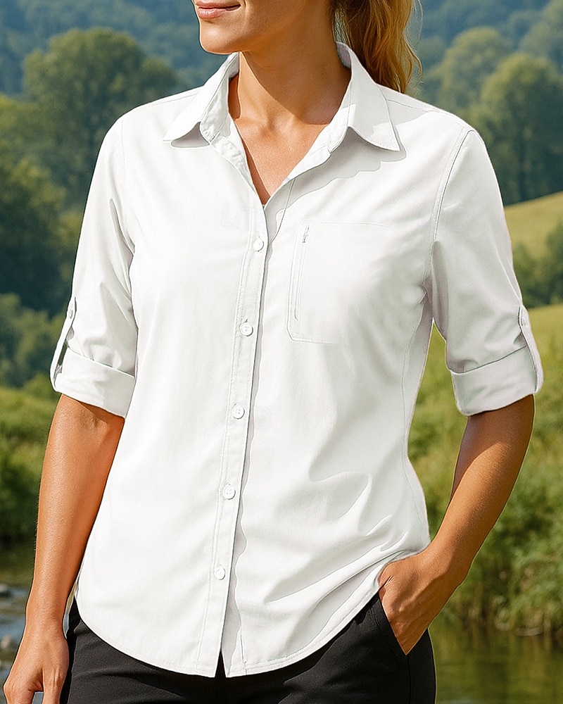 Per donna Maglietta informale cima dell'escursionismo Manica Lunga Collo ripiegato Top Esterno Traspirante Primavera Autunno Poliestere Bianco Rosa Verde militare Tennis Golf Corsa del 2026 a $24.99 –P6